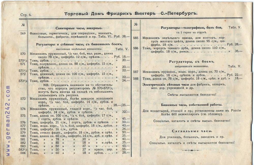 Каталог часов Ф.Винтеръ 1910 год